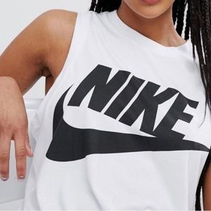 NIKE Graphic Logo Sportswear Cropped Top White Black Size L